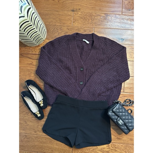 A.L.C. Burgundy Cleveland V-Neck Ribbed-Knit Cardigan Size M Retail$325 - Picture 2 of 16